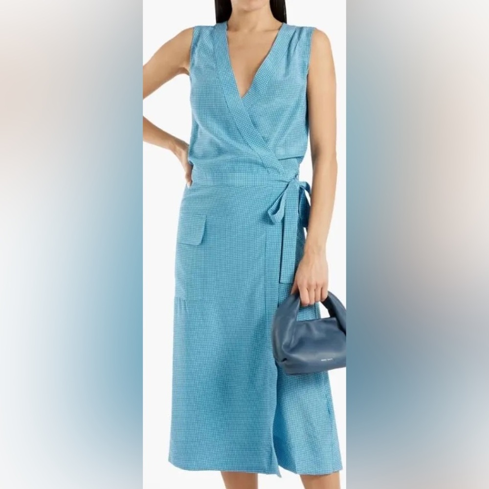 Equipment Maovesa 100% Silk Blue and White Polka Dot Wrap Dress M - Picture 3 of 6